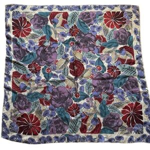 Anne Klein Vintage Floral Silk Square Scarf in Purple, Red, Teal, Cream